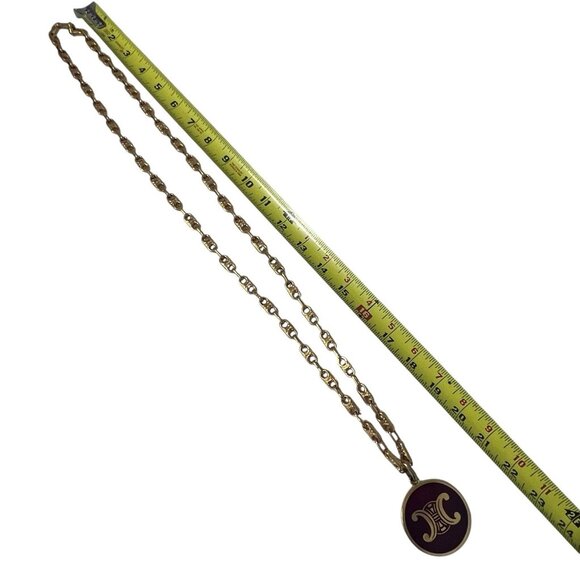 Celine Triomphe Logo Red Enamel Gold Tone Medallion Pendant w/Necklace - Picture 9 of 12